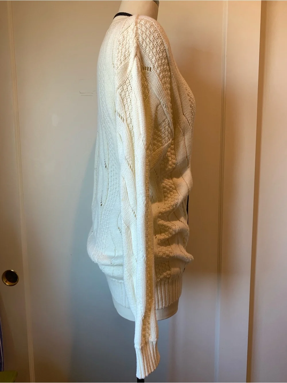 Aquascutum London Cream Cable Knit Cardigan with Navy Trim